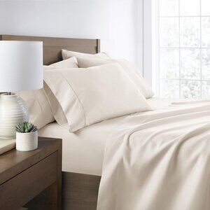 NWT Home Collection 6-Piece Solid Microfiber Bed Sheet Set Ivory Off White Full